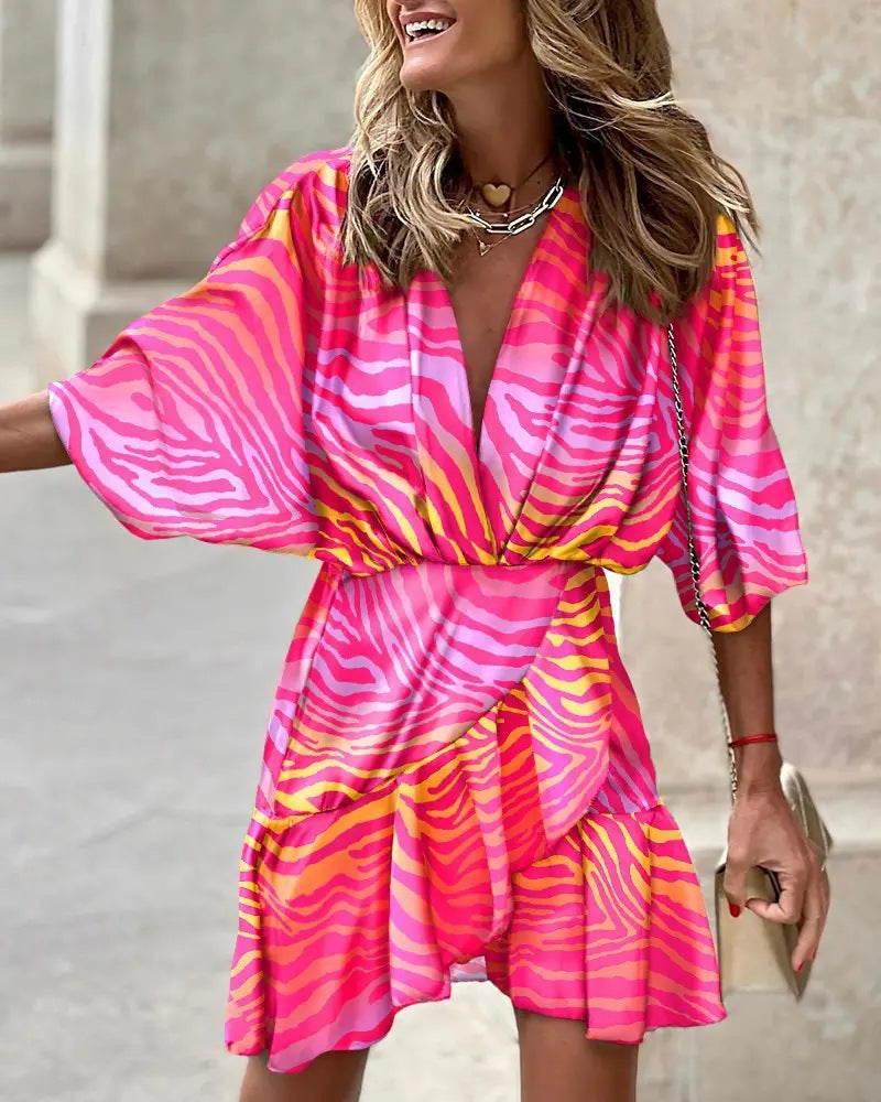 Damen Kurzarm Kleid Drune
