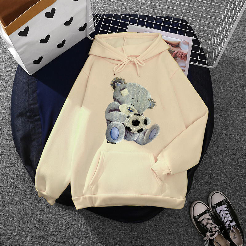Damen nan kuscheliger Kapuzenpullover mit Teddy-Applikation, weichem Fleece-Futter und Kängurutasche Drune