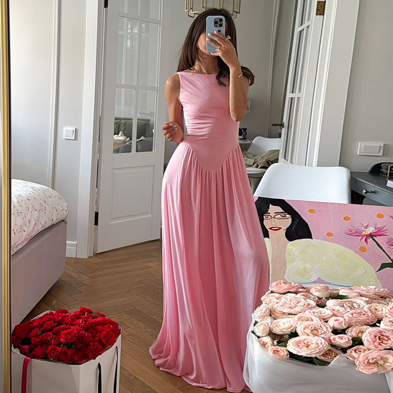 Damen elegantes und fließendes Maxikleid mit asymmetrischem Schnitt Drune