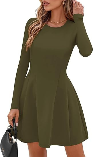 Damen Langärmeliges A-Linien Skaterkleid mit figurschmeichelnden Nähten Drune