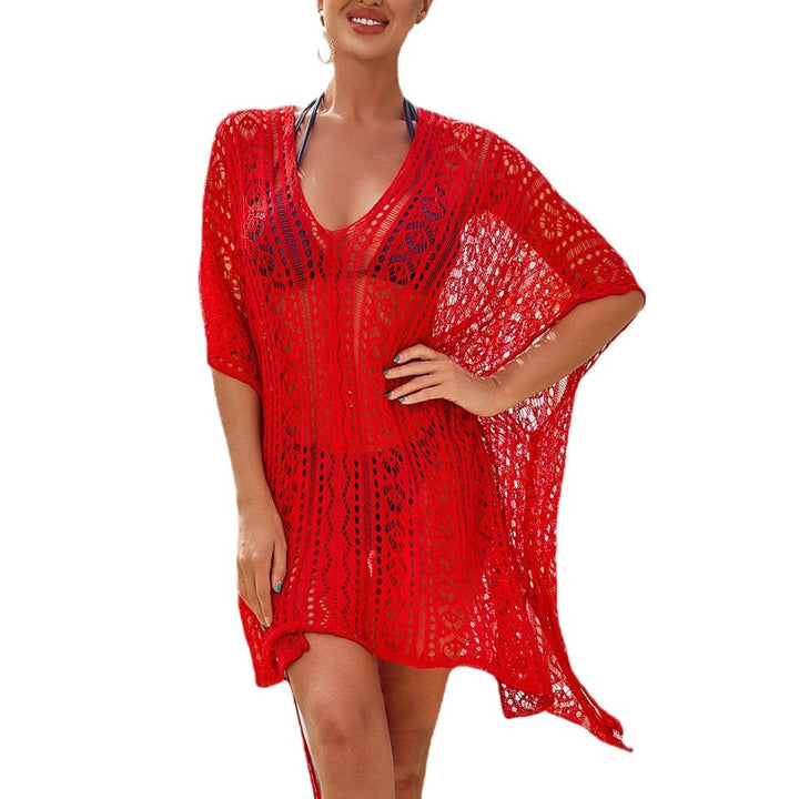 Damen Häkel-Strandtunika mit elegantem V-Ausschnitt und seitlichen Bindebändern Drune