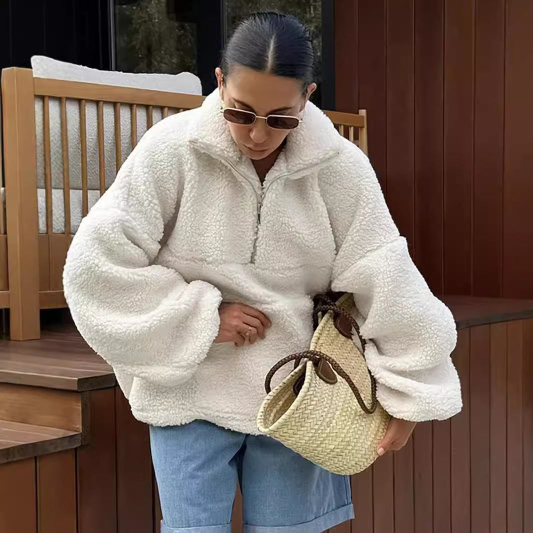 Damen Fleece-Pullover mit hohem Kragen Drune