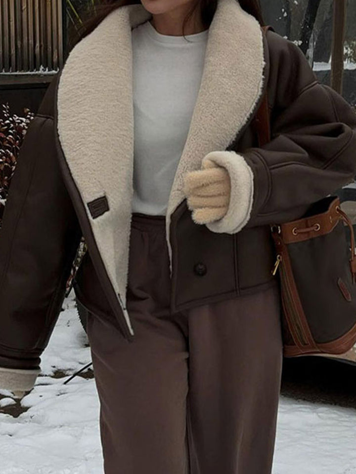 Damen modische Kunstlederjacke mit weich gefüttertem Kragen Drune