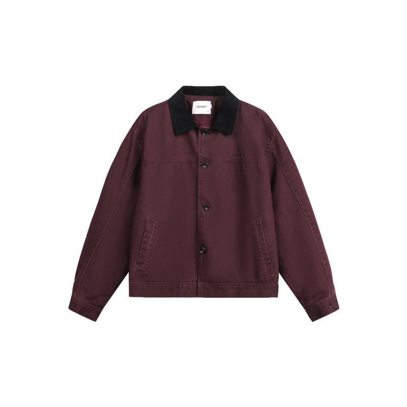 Herren Boxy-Canvas-Jacke mit Cordkragen und verdeckter Knopfleiste Drune