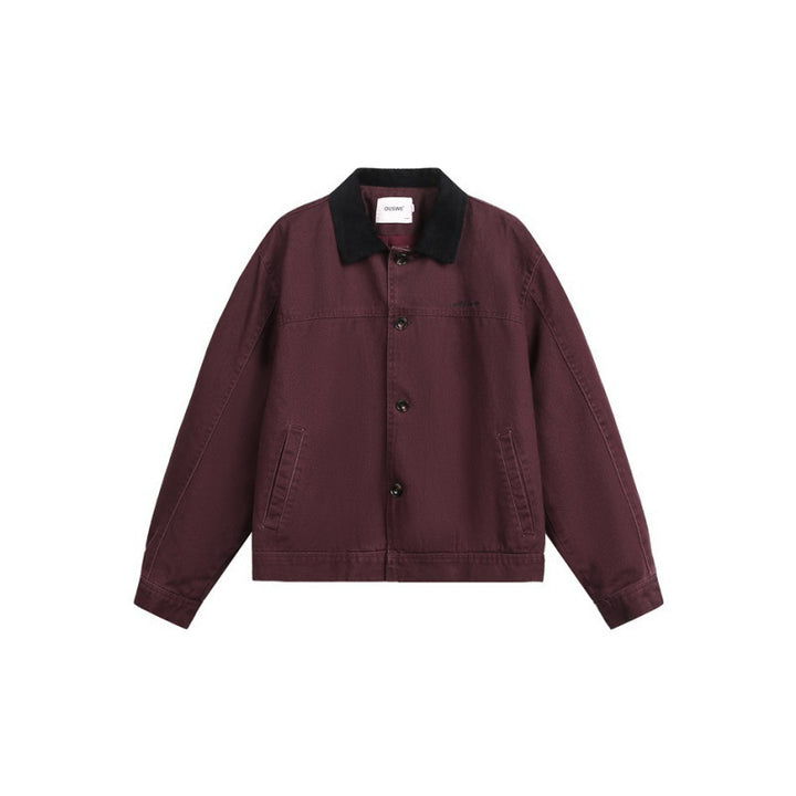 Herren Boxy-Canvas-Jacke mit Cordkragen und verdeckter Knopfleiste Drune