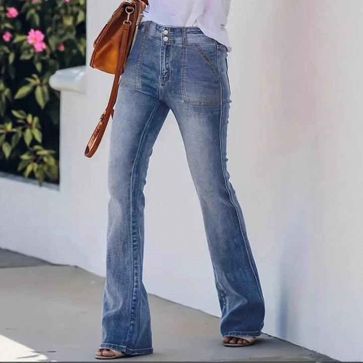 Damen Hochtaillierte Flared-Denimhose mit vorderer Ziernaht und formendem Bund Drune