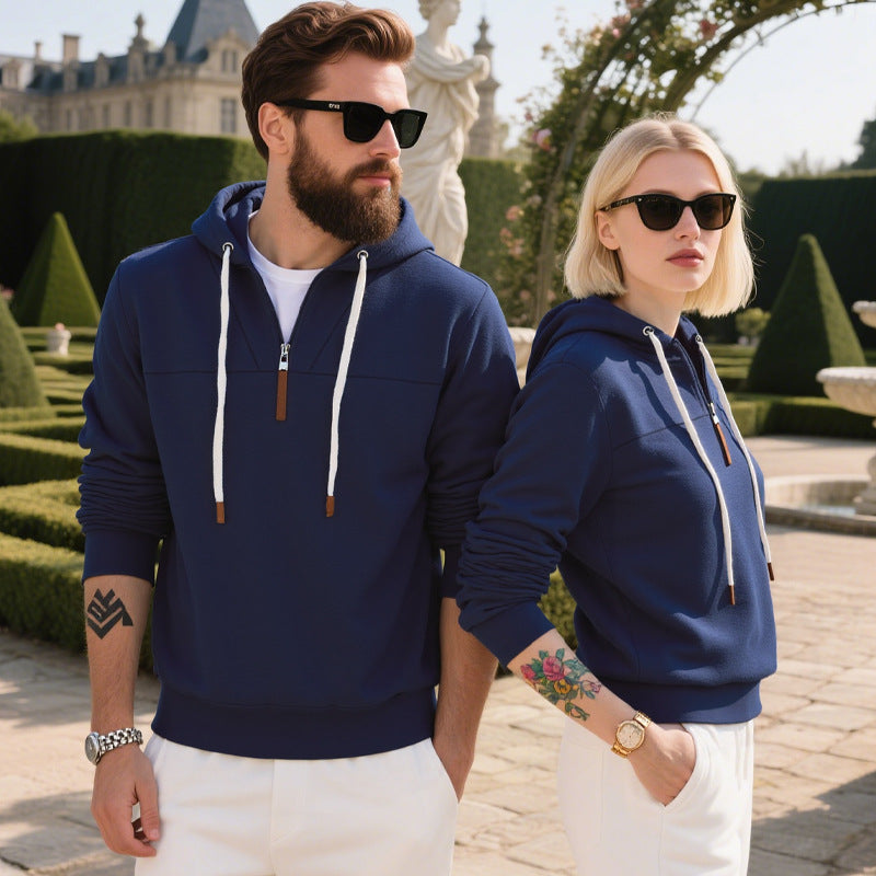 Herren nan weicher Fleece-Hoodie mit halbhohem Reißverschluss und verstellbarer Kapuze Drune