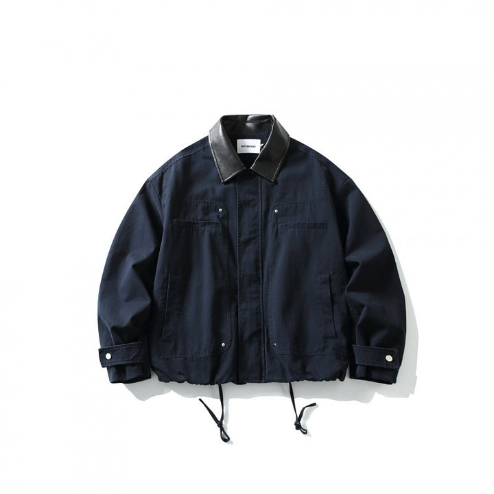 Herren Boxy-Utility-Jacke mit Kunstlederkragen, Tunnelzug und Druckknopfmanschetten Drune