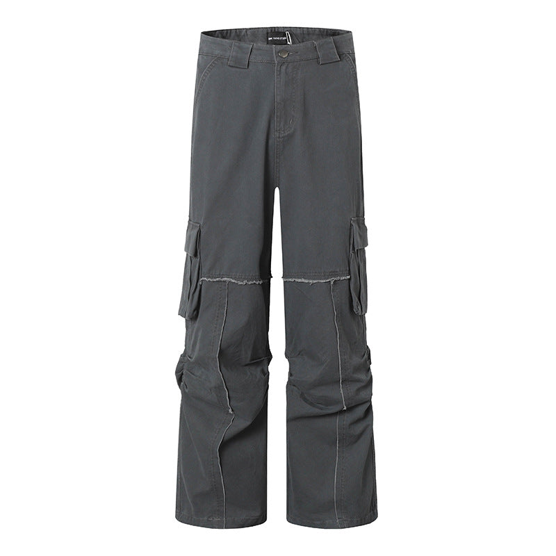 Damen Weite Cargo-Culotte-Hose mit hoher Taille, Multi‑Taschen und sichtbaren Nahtdetails Drune
