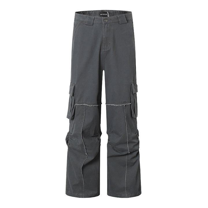 Damen Weite Cargo-Culotte-Hose mit hoher Taille, Multi‑Taschen und sichtbaren Nahtdetails Drune