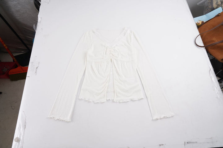 Damen Langärmeliges Stillshirt mit Front-Öffnung, Raffung und floraler Spitzeneinsatz Drune
