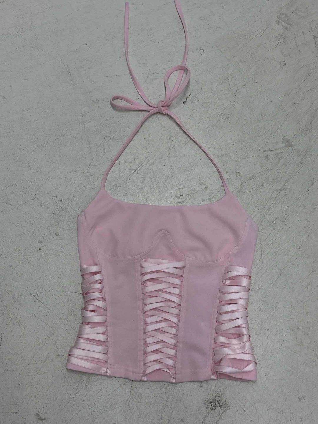 Damen Cropped Oberteil mit dekorativem Bindeband und raffinierten Rüschendetails Drune