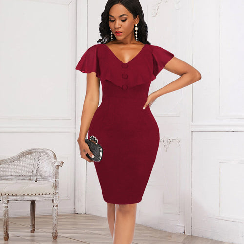 Damen Elegantes Kleid mit schwingenden Volantärmeln Drune