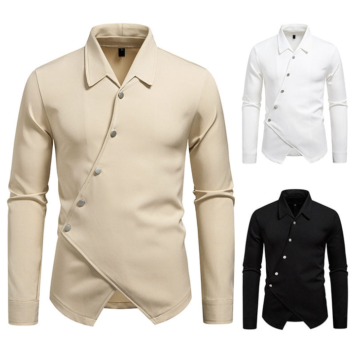 Herren Asymmetrisches Hemd mit diagonaler Druckknopfleiste und Hemdkragen Drune