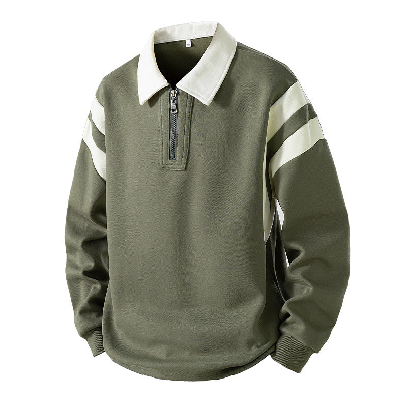 Herren Retro-Sportliches Rugby-Pulli mit halbhohem Reißverschluss und kontrastierendem Hemdkragen Drune
