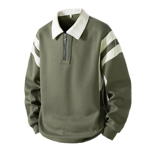 Herren Retro-Sportliches Rugby-Pulli mit halbhohem Reißverschluss und kontrastierendem Hemdkragen Drune
