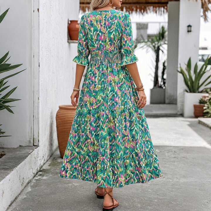 Damen Langes Maxikleid mit Rüschendetails und V-Ausschnitt Drune