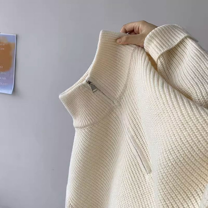 Herren lässiger Stehkragenpullover mit Reißverschluss Drune