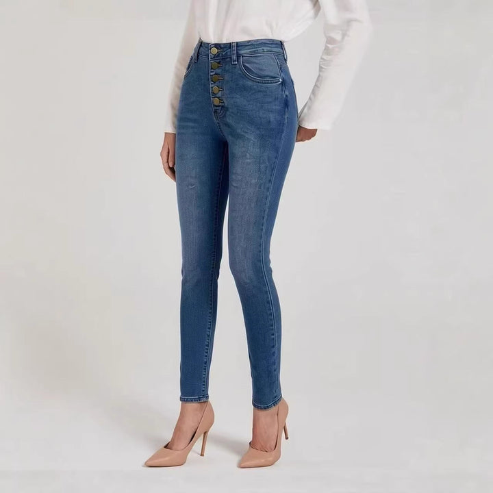 Damen Slim-Fit Jeans mit eleganter Knopfleiste und hohem Bund Drune