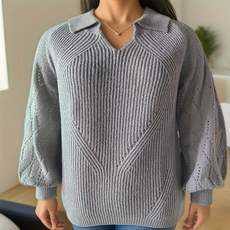Damen Strickpullover mit eleganter Stickerei und auffälligem V-Ausschnitt Drune