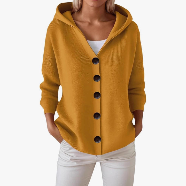 Damen Kapuzen-Strickjacke mit großen Holzknöpfen und seitlichen Eingrifftaschen Drune