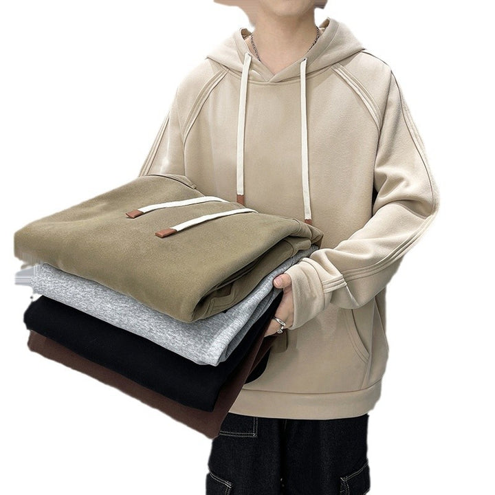 Herren Oversize Kapuzenpullover mit Kängurutasche Raglanärmeln und extra langen Kordeln Drune