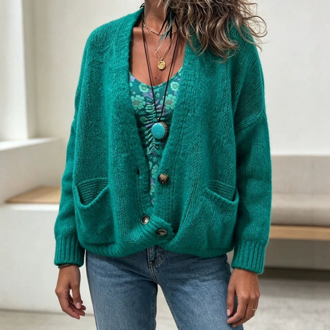 Damen Grobgestrickter Oversize-Cardigan mit Knopfleiste und Eingrifftaschen Drune