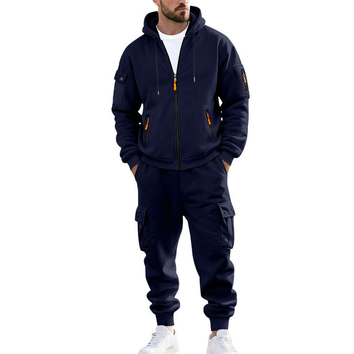 Herren nan urbanes Funktions-Cargo-Sweatset mit Kapuzenjacke, Reißverschlusstaschen und konisch zulaufender Cargo-Jogger Drune