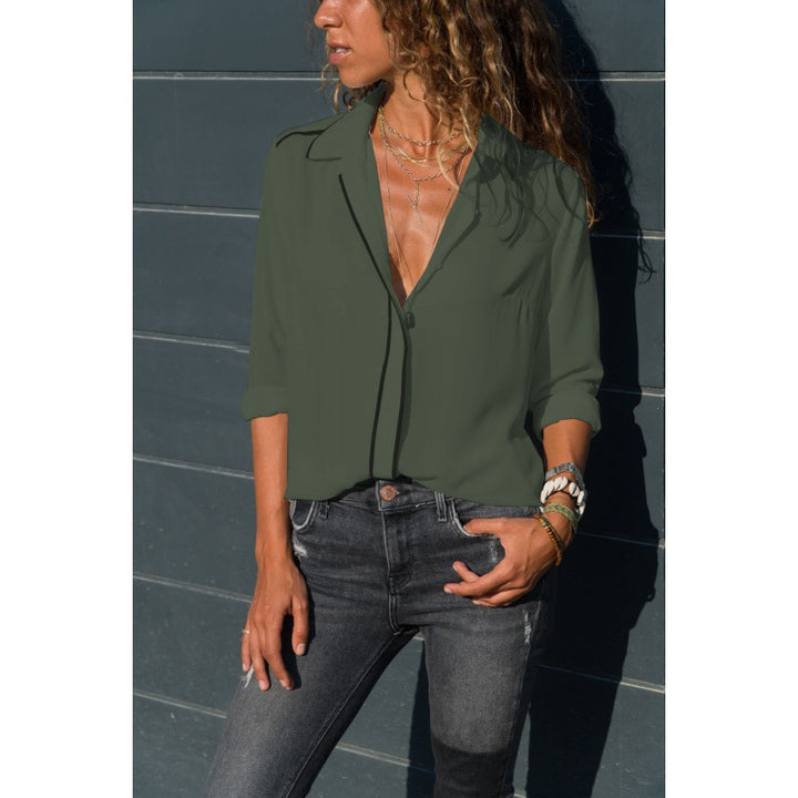 Damen Elegante Bluse mit Kontrastpaspel, V‑Ausschnitt und krempelbaren Ärmeln Drune