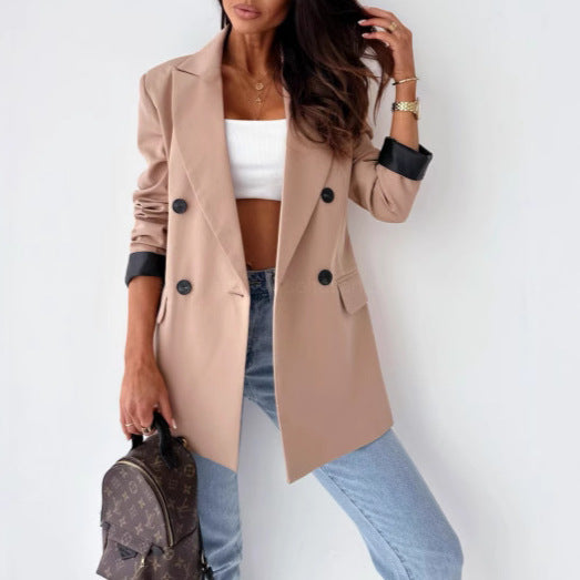 Damen Eleganter Blazer mit weitem Schnitt und animalischem Print an den Ärmeln Drune