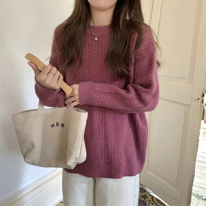 Damen gemütlicher Strickpullover mit feinem Zopfmuster Drune
