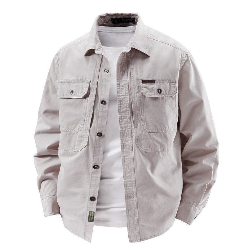 Herren nan robustes Baumwoll-Canvas-Overshirt mit aufgesetzten Klappentaschen, verstärkten Nähten und entspannter Passform Drune