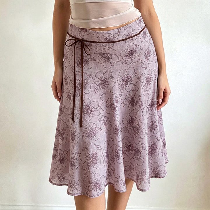 Damen Gestufter Chiffon-Midirock mit floralem Allover-Print und zierlichem Bindegürtel Drune