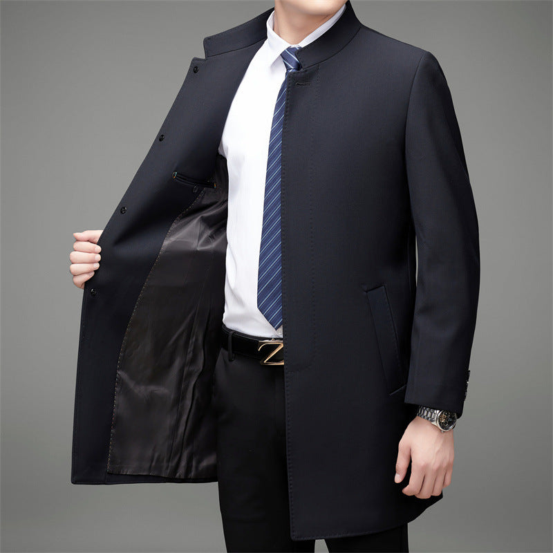 Herren eleganter Mantel mit modernem Stehkragen und feinem Gewebemuster Drune