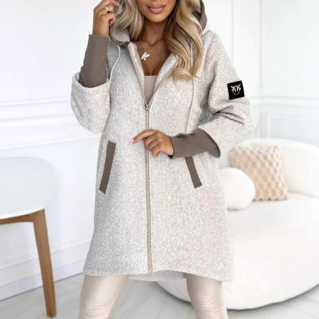 Damen modische Fleecejacke mit kuscheligem Innenfutter und Kapuze Drune