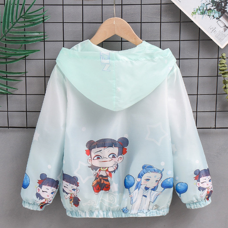 Unisex nan leichte Kinderregenjacke mit Kapuze und Cartoonmotiv wasserabweisend winddicht Drune
