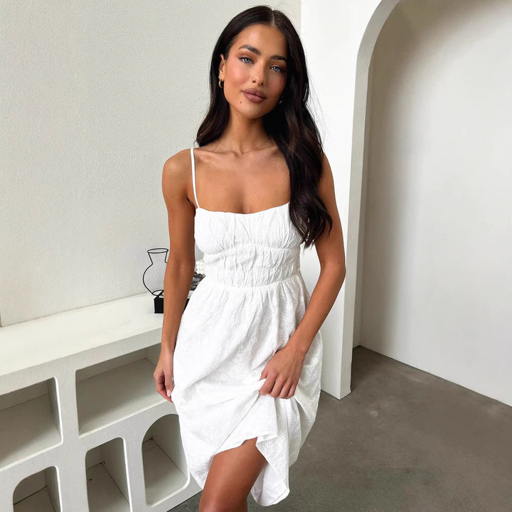 Damen Sommerliches Midi-Kleid mit verstellbaren Spaghettiträgern und Raffung Drune