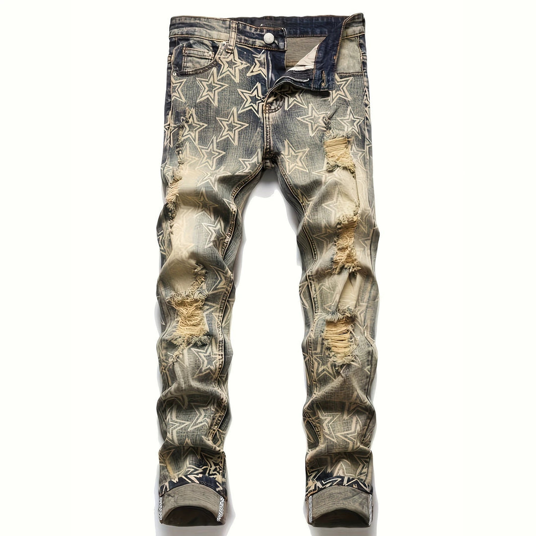 Herren Ripped Denim-Jeans mit Sternenprint Drune