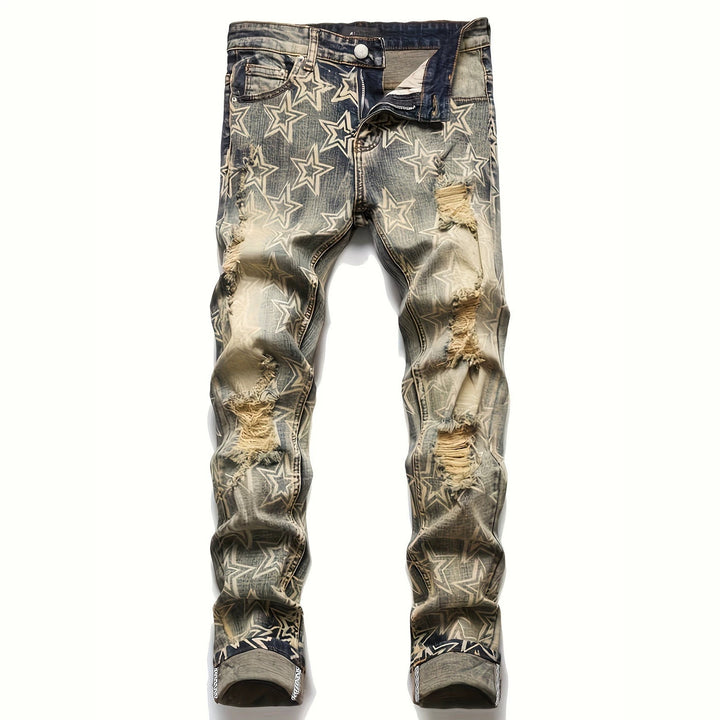 Herren Ripped Denim-Jeans mit Sternenprint Drune