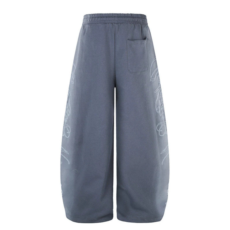 Damen Extraweite Palazzo-Sweathose mit Tunnelzugbund, verstellbarem Saum und seitlichem Script-Print Drune