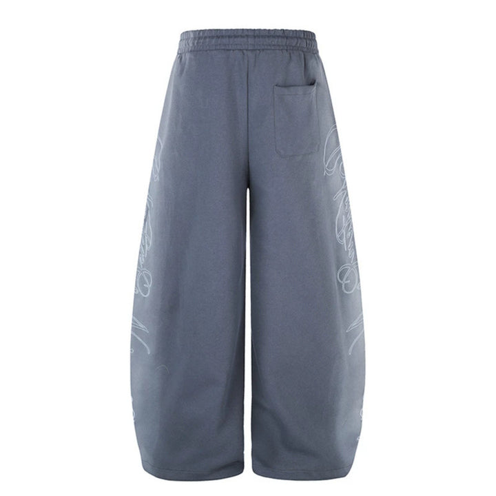 Damen Extraweite Palazzo-Sweathose mit Tunnelzugbund, verstellbarem Saum und seitlichem Script-Print Drune