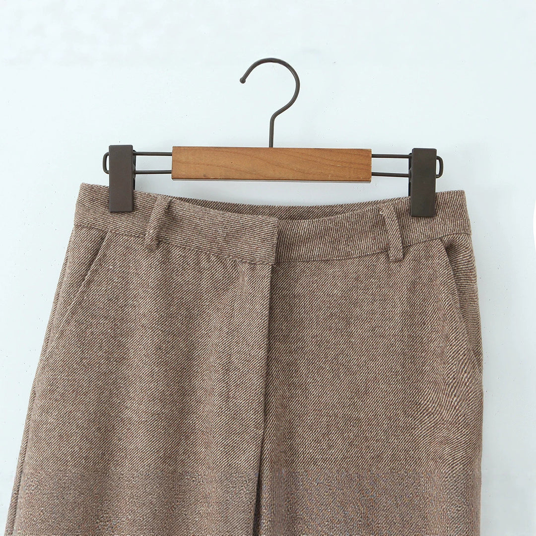 Damen Hochtaillierte weite Wolloptik-Hose mit geradem Bein Drune