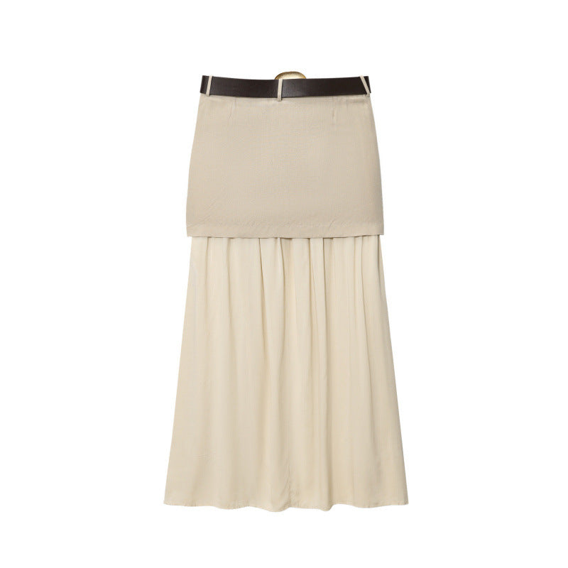 Damen Maxi-Rock mit Taillengürtel und Faltenwurf Drune
