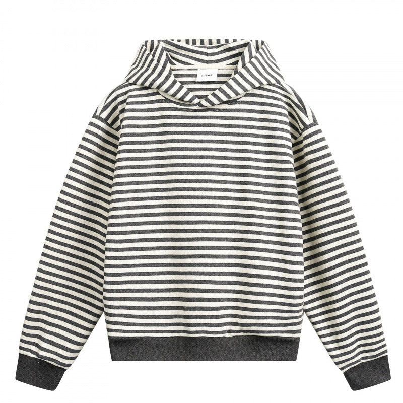 Unisex Gestreifter Oversize-Hoodie aus Baumwoll-Mix mit Rippbündchen Drune