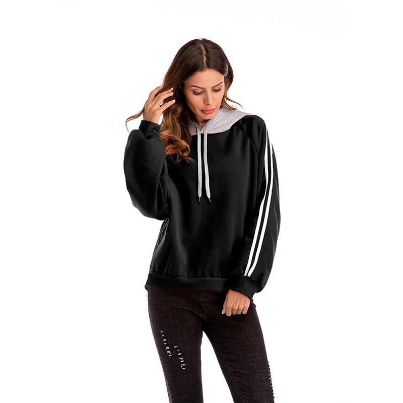 Damen modischer Kapuzenpullover mit kontrastierenden Ärmeln und lässigem Schnitt Drune