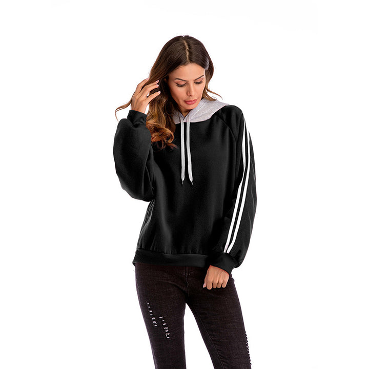 Damen modischer Kapuzenpullover mit kontrastierenden Ärmeln und lässigem Schnitt Drune
