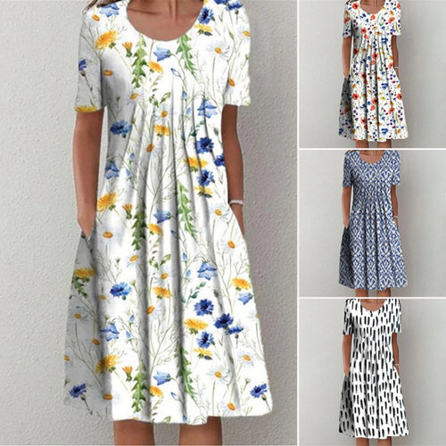 Damen Midi-Kleid mit elastischem Bund und seitlichen Taschen Drune