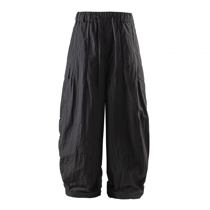 Unisex Weite Cropped Cargo-Hose mit elastischem Bund, Tunnelzug und aufgesetzten Taschen Drune