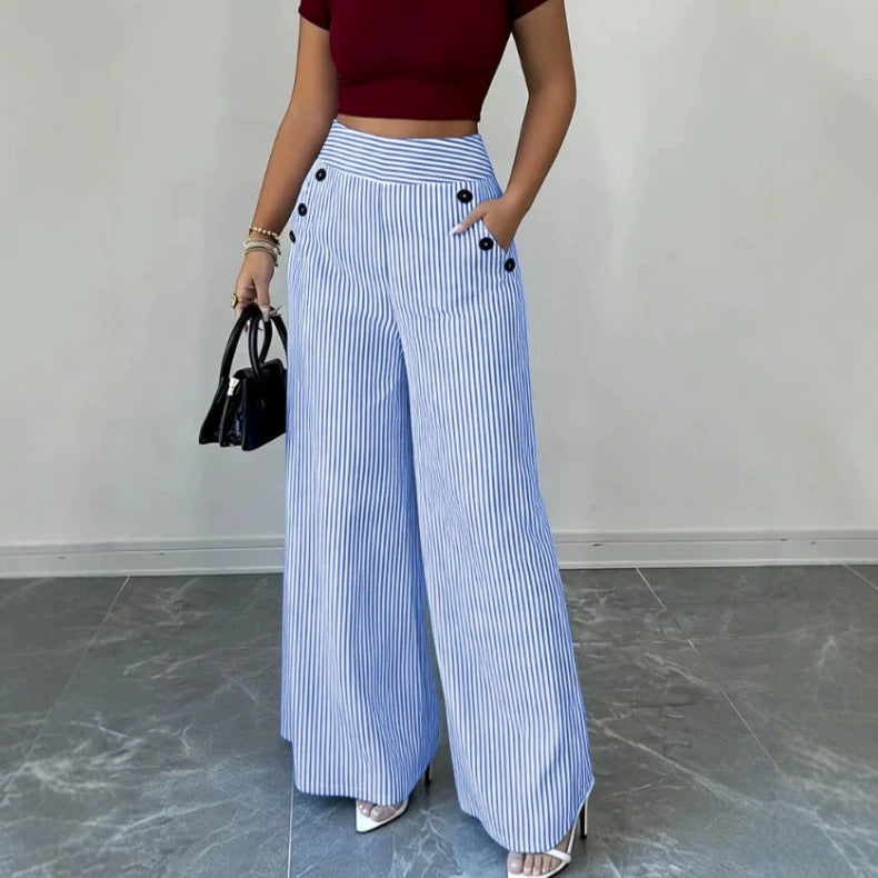Damen nan hochgeschnittene Palazzo-Hose mit maritimen Knopfdetails und weitem Bein Drune