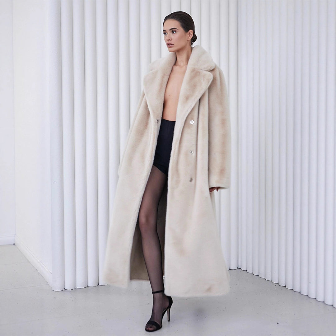 Damen Eleganter, gefütterter Wintermantel mit breitem Revers Drune